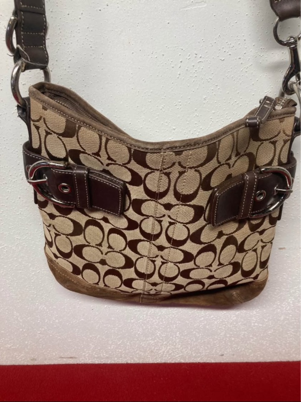 Coach Canvas Shoulder Bag in Brown and Tan